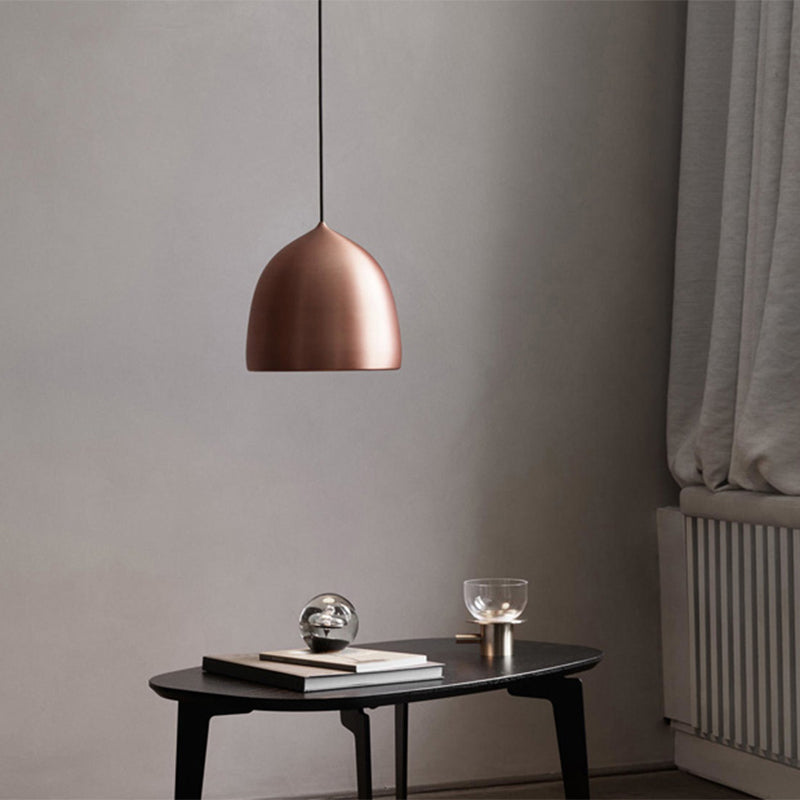Modern Metal Domed Pendant Light - 1-Light Black/Copper Suspension For Dining Room