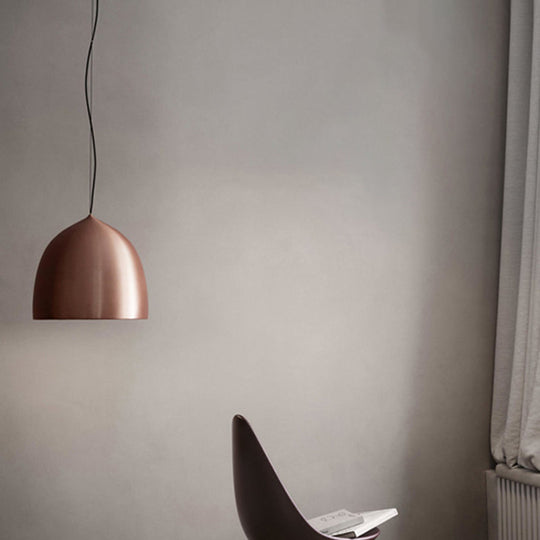 Modern Metal Domed Hanging Light - 1 Suspension Pendant For Dining Room Black/Copper Finish