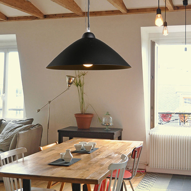 Contemporary Conical Metal Pendant Lamp - 1 Light Black/White Perfect For Dining Room