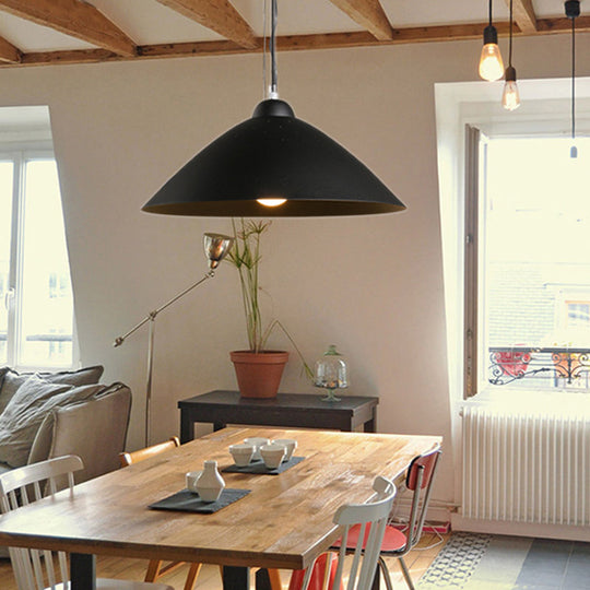 Contemporary Conical Metal Pendant Lamp - 1 Light Black/White Perfect For Dining Room