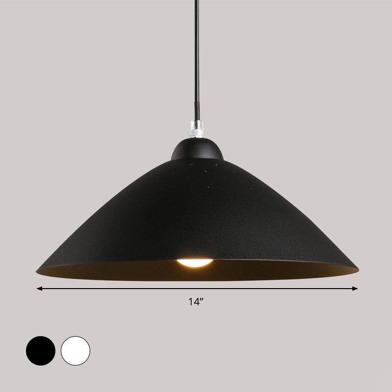 Contemporary Conical Metal Pendant Lamp - 1 Light Black/White Perfect For Dining Room