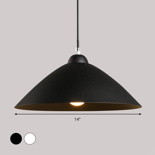 Contemporary Conical Metal Pendant Lamp - 1 Light Black/White Perfect For Dining Room