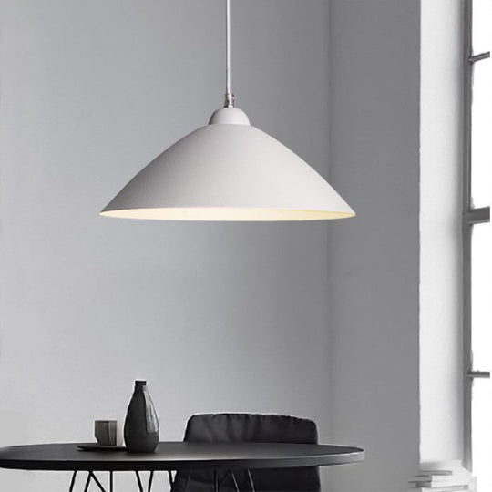 Contemporary Conical Metal Pendant Lamp - 1 Light Black/White Perfect For Dining Room White