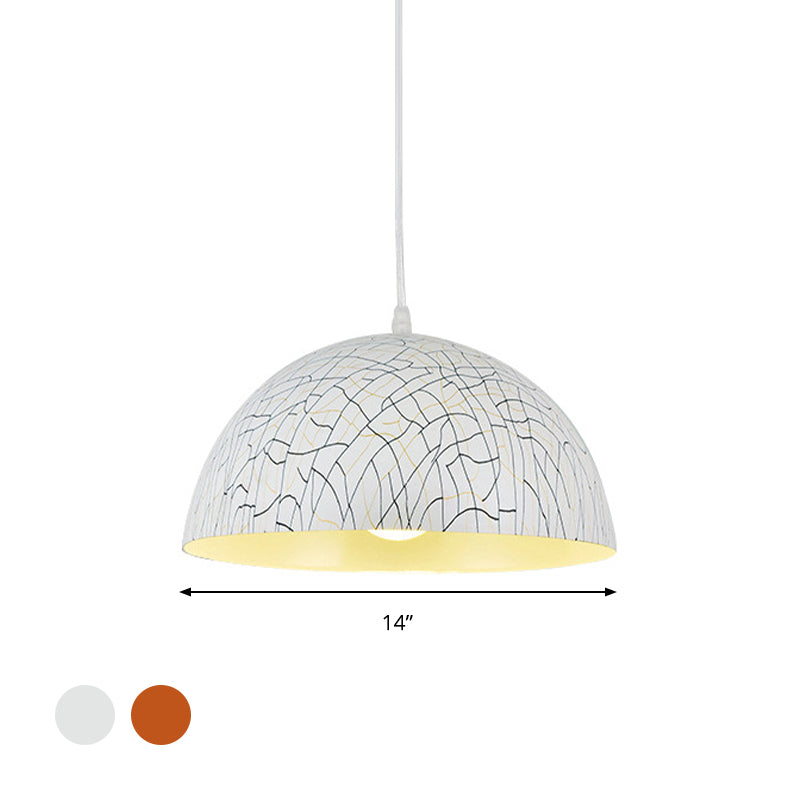 Dome Pendant Light Fixture - Minimalist Metal 1 Red Brown/Ivory 12’/14’/16’ Wide Ideal For