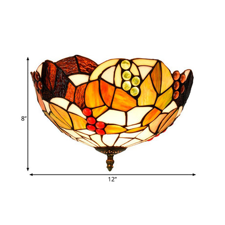 Tiffany Stained Glass Flush Mount Lighting - Handcrafted Bowl Design With 2/3 Bulb Options