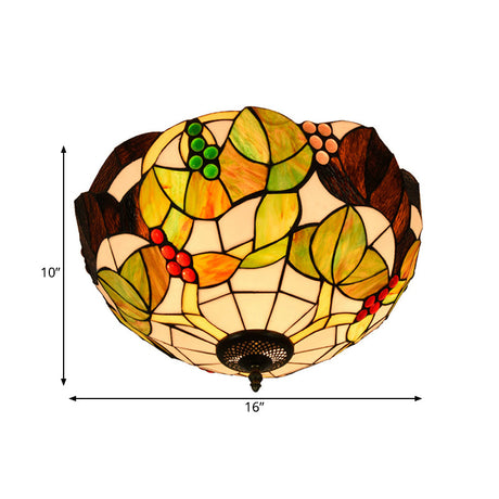 Tiffany Stained Glass Flush Mount Lighting - Handcrafted Bowl Design With 2/3 Bulb Options