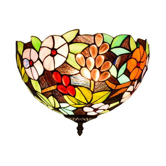 Flower Ceiling Lighting Tiffany Brass Flush Mount Light For Hallway - 2/3 Lights 12’/16’ Wide