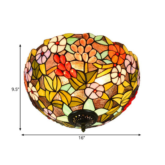 Flower Ceiling Lighting Tiffany Brass Flush Mount Light For Hallway - 2/3 Lights 12’/16’ Wide