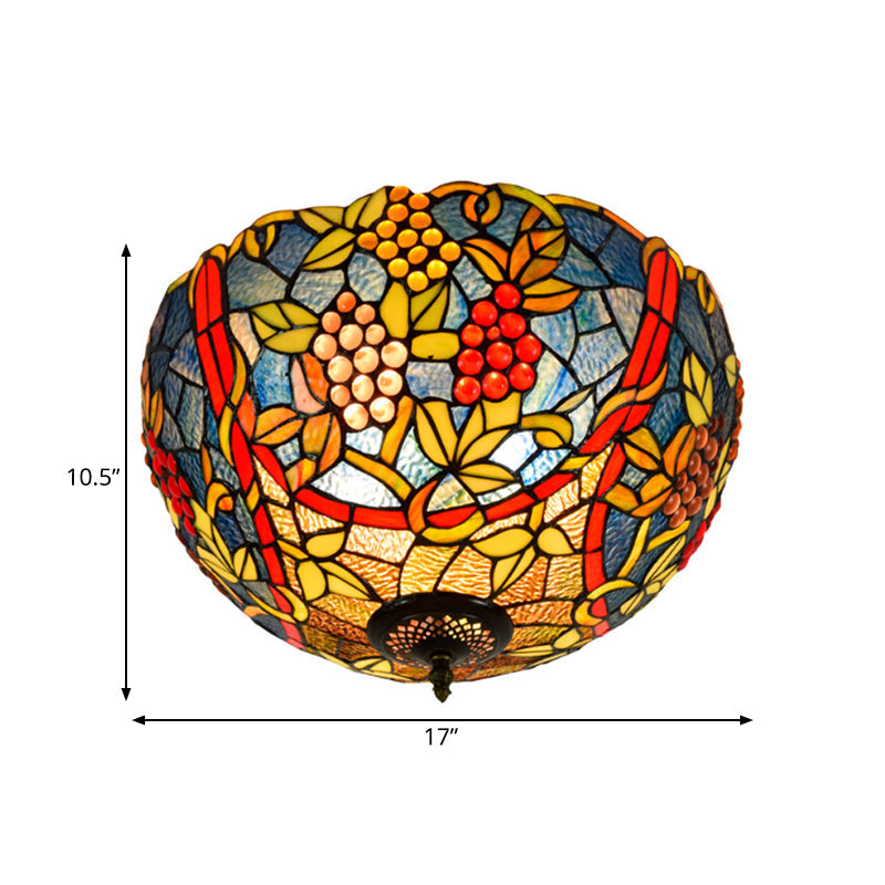 Tiffany-Style Leafy Ceiling Flush Mount Light Fixture - 2/5 Heads Bronze 12/16.5 Width