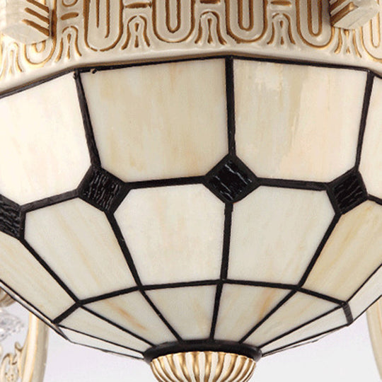 Mediterranean Cream 6-Light Ceiling Chandelier With Stained Glass Shade For Living Room