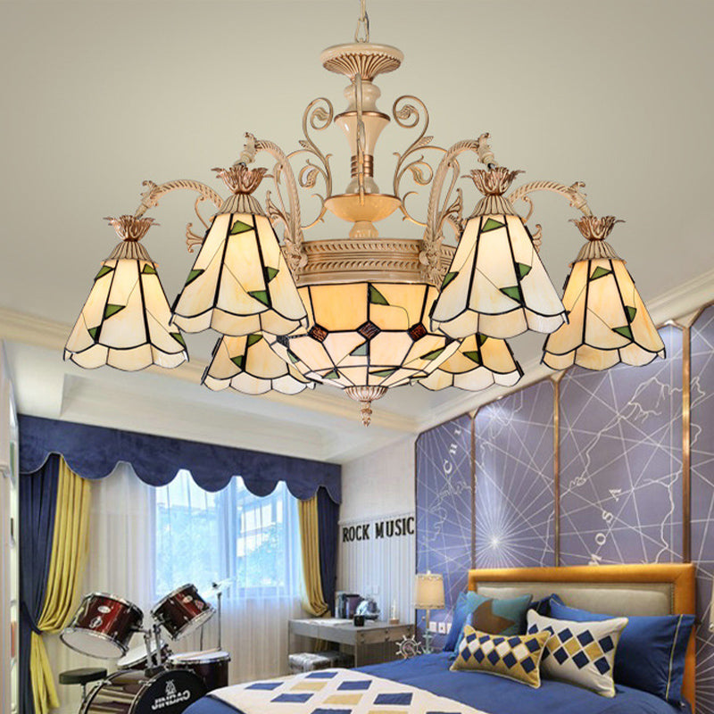 Baroque Conical Chandelier - 9/11 Lights Cut Glass With White & Gold Finish 9 / White-Gold