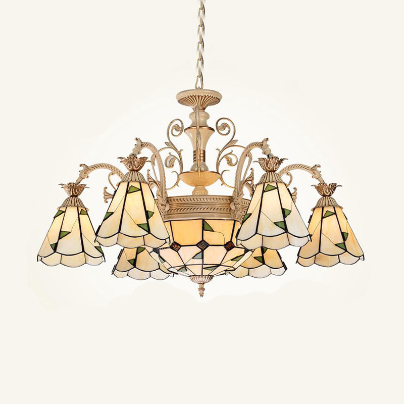 Baroque Conical Chandelier - 9/11 Lights Cut Glass With White & Gold Finish