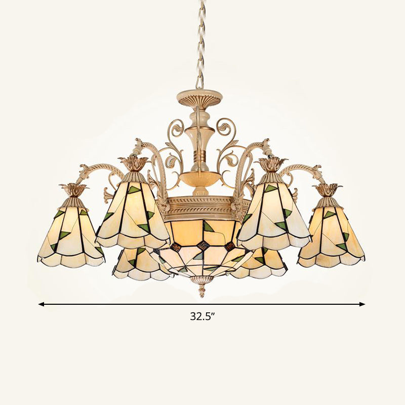 Baroque Conical Chandelier - 9/11 Lights Cut Glass With White & Gold Finish