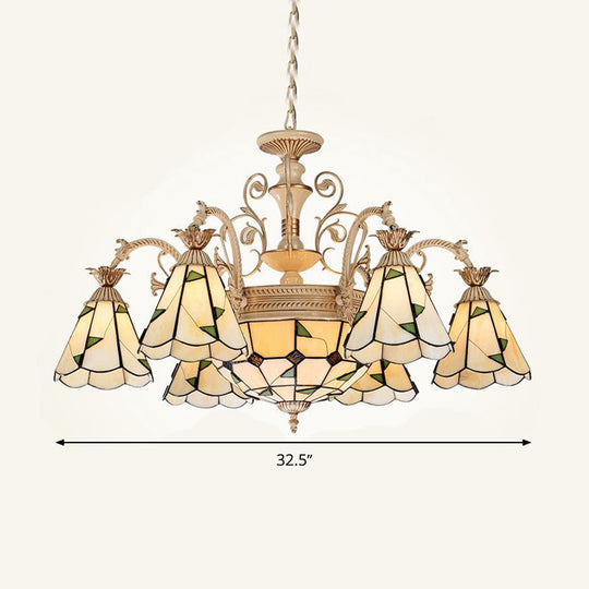 Baroque Conical Chandelier - 9/11 Lights Cut Glass With White & Gold Finish