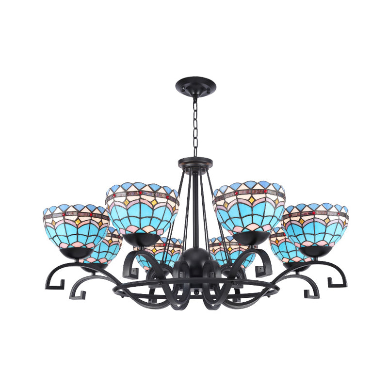Dome Hanging Chandelier With Blue And Clear Glass Baroque Design - 3/6/8 Lights Perfect For Living