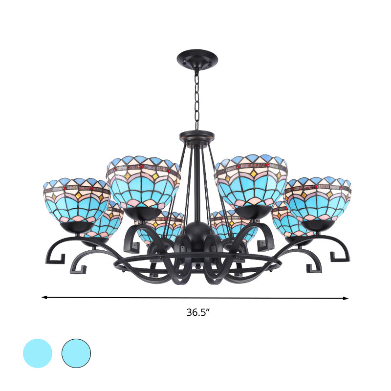 Dome Hanging Chandelier - Blue/Blue And Clear Glass Baroque Ceiling Pendant 3/6/8 Lights Perfect For