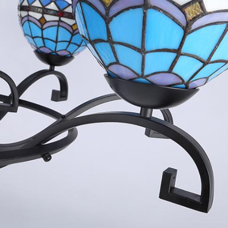 Dome Hanging Chandelier With Blue And Clear Glass Baroque Design - 3/6/8 Lights Perfect For Living