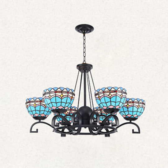 Dome Hanging Chandelier With Blue And Clear Glass Baroque Design - 3/6/8 Lights Perfect For Living