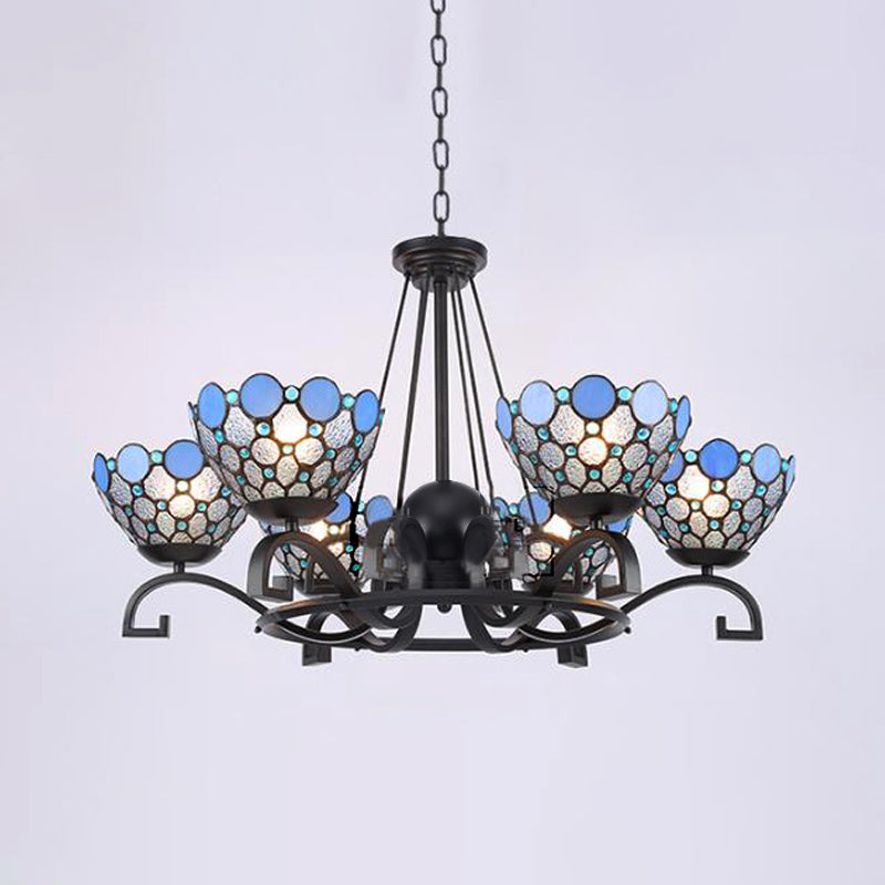 Dome Hanging Chandelier With Blue And Clear Glass Baroque Design - 3/6/8 Lights Perfect For Living