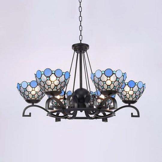 Dome Hanging Chandelier With Blue And Clear Glass Baroque Design - 3/6/8 Lights Perfect For Living