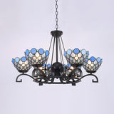 Dome Hanging Chandelier - Blue/Blue And Clear Glass Baroque Ceiling Pendant 3/6/8 Lights Perfect For