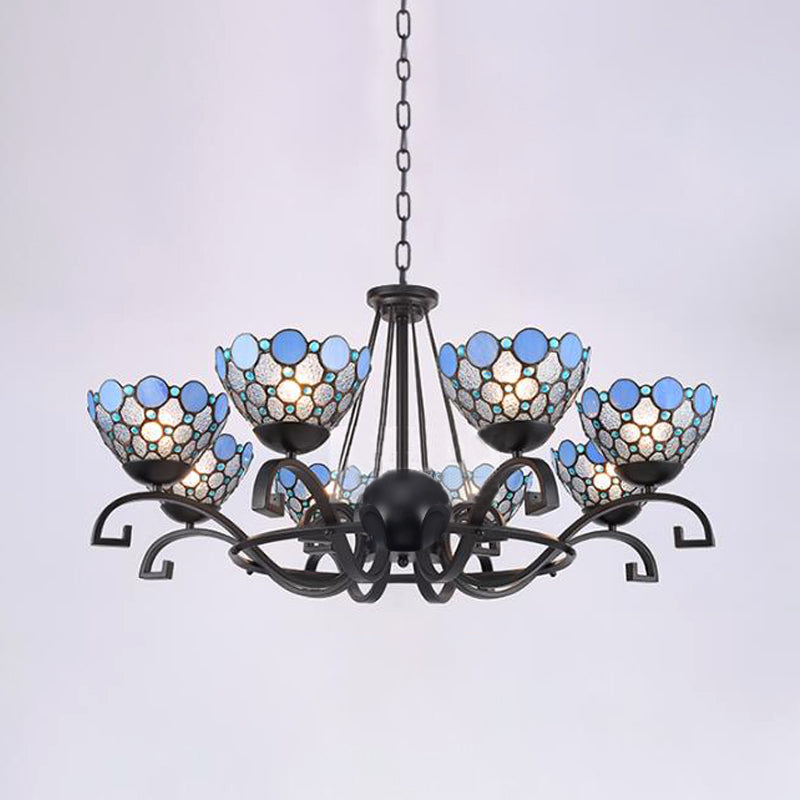 Dome Hanging Chandelier With Blue And Clear Glass Baroque Design - 3/6/8 Lights Perfect For Living