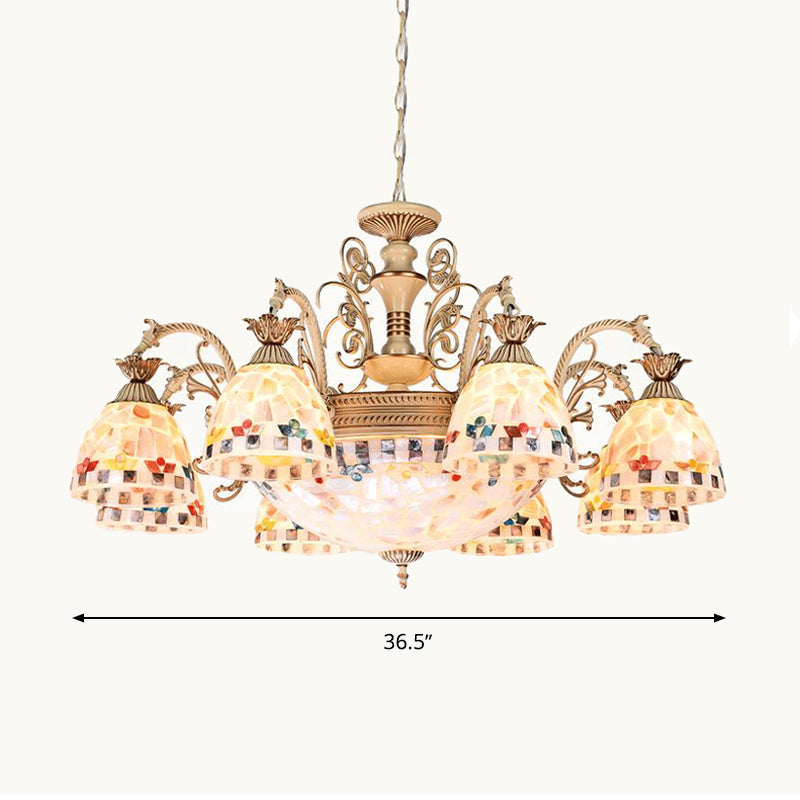 White And Gold Stained Glass Mosaic Chandelier - Tiffany Style 9/11 Lights Hanging Lamp Kit
