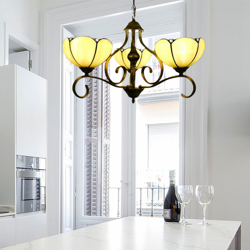 Scalloped Tiffany Chandelier: Yellow/Blue Stained Glass 3/6/8 Lights Hanging Fixture 3 / Yellow