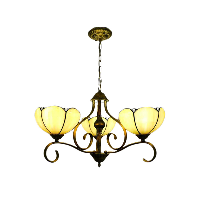 Scalloped Tiffany Chandelier: Yellow/Blue Stained Glass 3/6/8 Lights Hanging Fixture