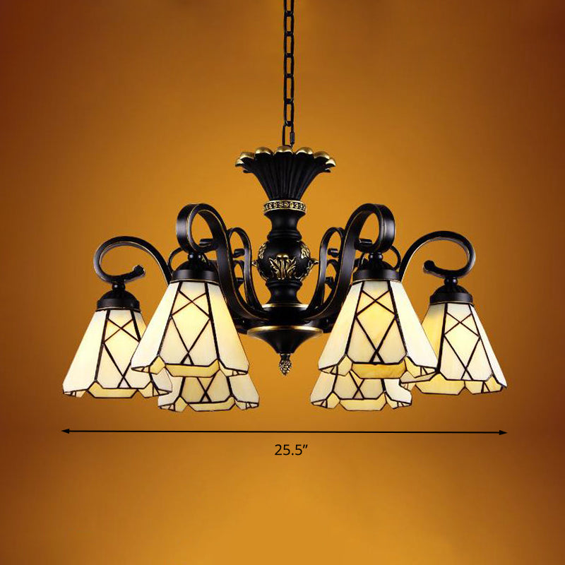 Baroque Yellow Glass Cone Chandelier - 5/6/8 Lights Black Ceiling Suspension Lamp