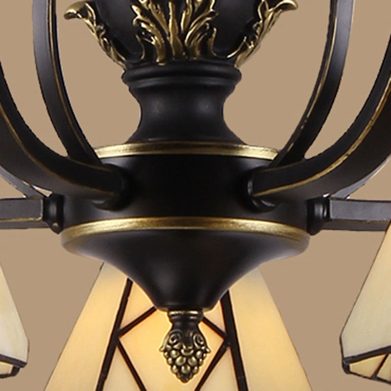 Baroque Yellow Glass Cone Chandelier - 5/6/8 Lights Black Ceiling Suspension Lamp