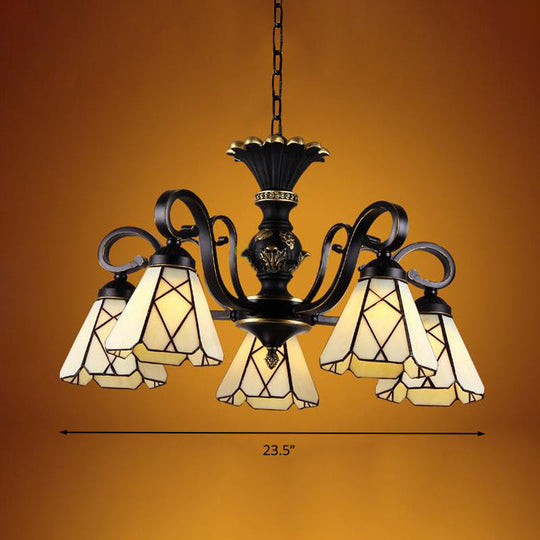 Baroque Yellow Glass Cone Chandelier - 5/6/8 Lights Black Ceiling Suspension Lamp