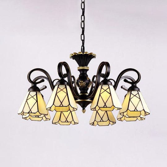 Baroque Yellow Glass Cone Chandelier - 5/6/8 Lights Black Ceiling Suspension Lamp