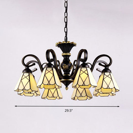 Baroque Yellow Glass Cone Chandelier - 5/6/8 Lights Black Ceiling Suspension Lamp