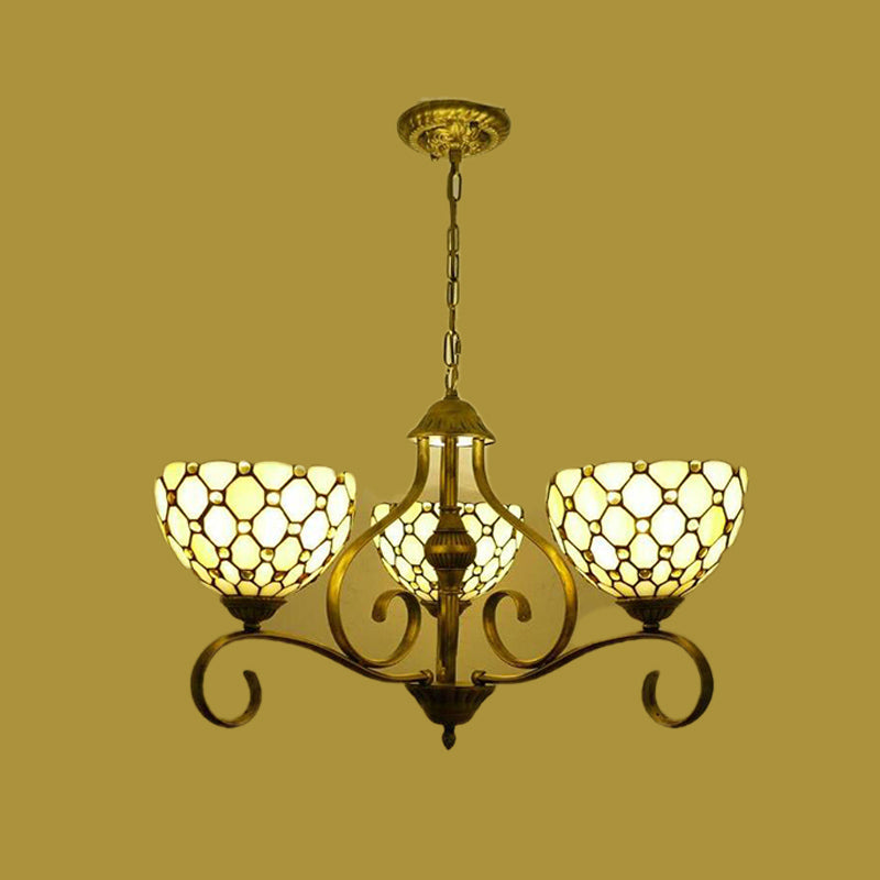 Mediterranean Stained Glass Pendant Chandelier With Jeweled Beige Finish - Available In 3 Sizes And