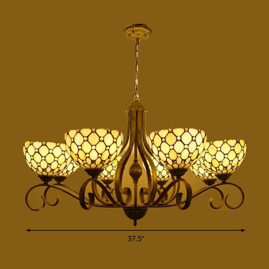 Mediterranean Stained Glass Pendant Chandelier With Jeweled Beige Finish - Available In 3 Sizes And