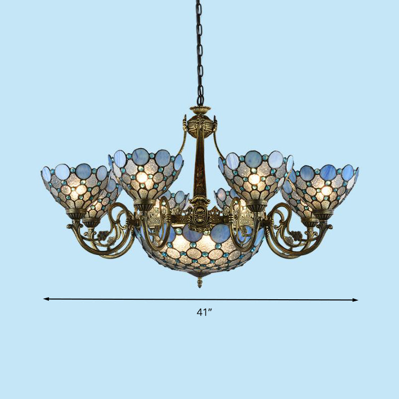 Bronze Beaded Chandelier Lamp - Antique Style 3/8/11 Lights Cut Glass Hanging Kit For Living Room