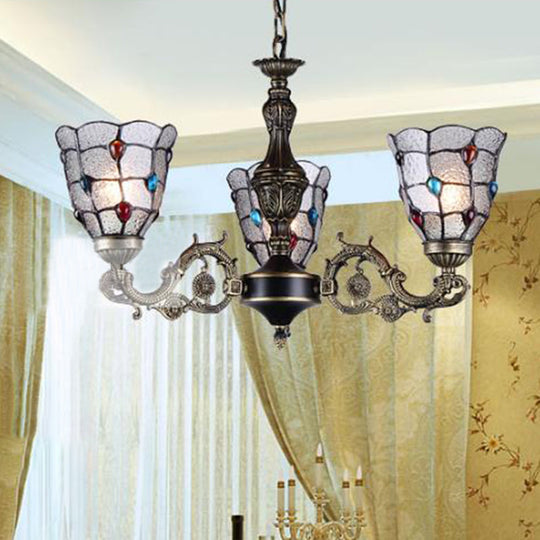 Bronze Jeweled Chandelier Lighting Fixture With Mediterranean Cut Glass - Antique Design Multiple