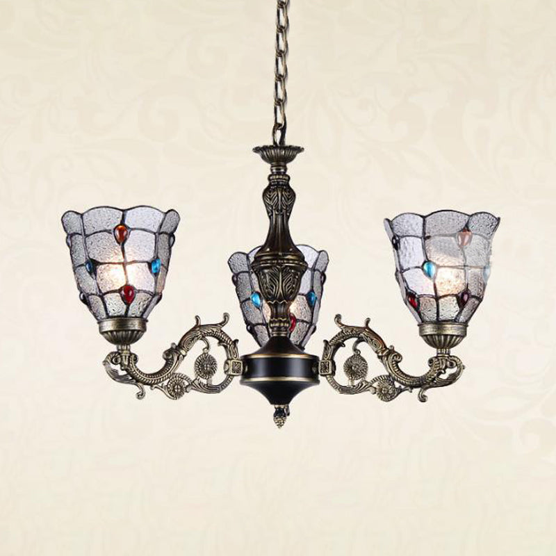 Bronze Jeweled Chandelier Lighting Fixture With Mediterranean Cut Glass - Antique Design Multiple