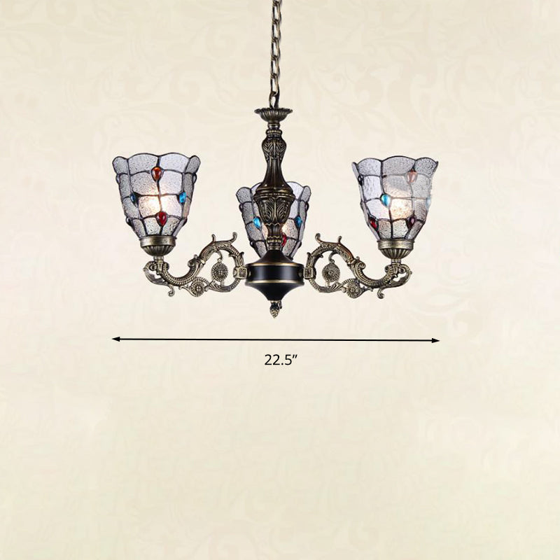 Bronze Jeweled Chandelier Lighting Fixture With Mediterranean Cut Glass - Antique Design Multiple