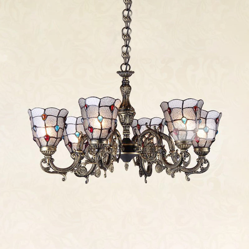 Bronze Jeweled Chandelier Lighting Fixture With Mediterranean Cut Glass - Antique Design Multiple
