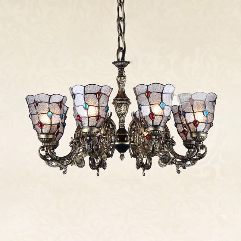 Bronze Jeweled Chandelier Lighting Fixture With Mediterranean Cut Glass - Antique Design Multiple