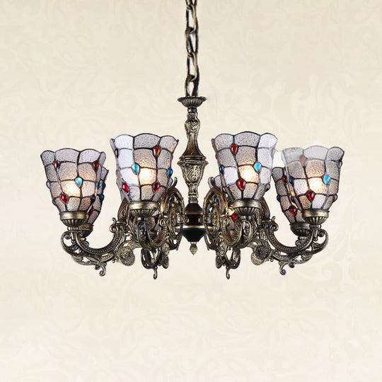 Bronze Jeweled Chandelier Lighting Fixture With Mediterranean Cut Glass - Antique Design Multiple