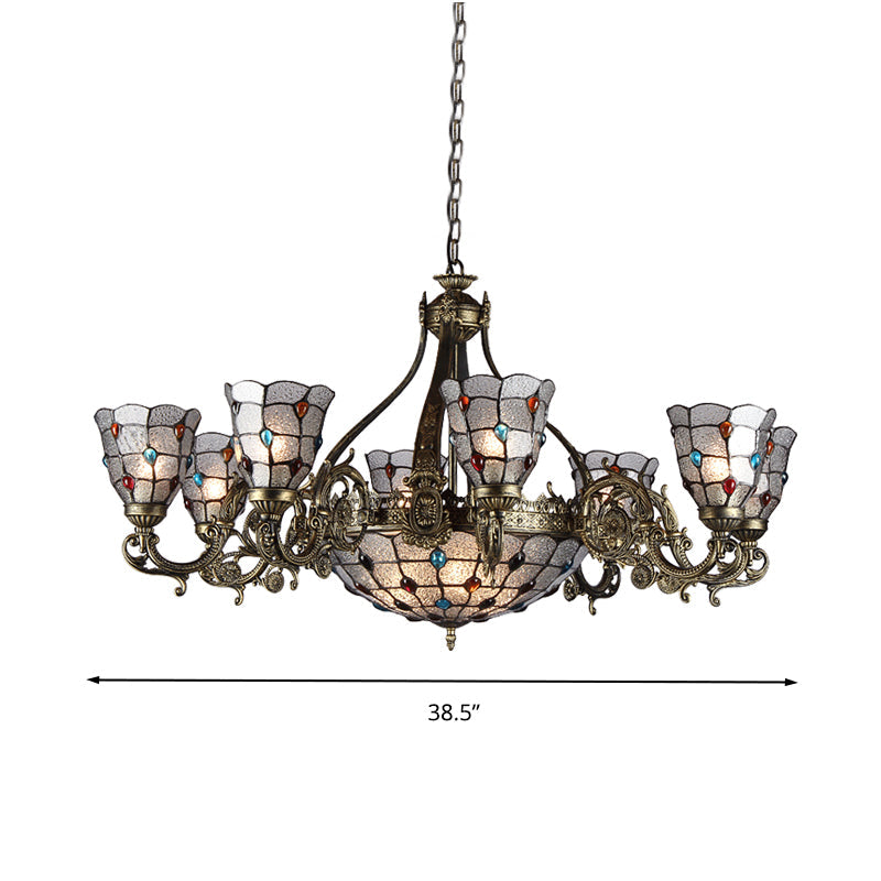 Bronze Jeweled Chandelier Lighting Fixture With Mediterranean Cut Glass - Antique Design Multiple