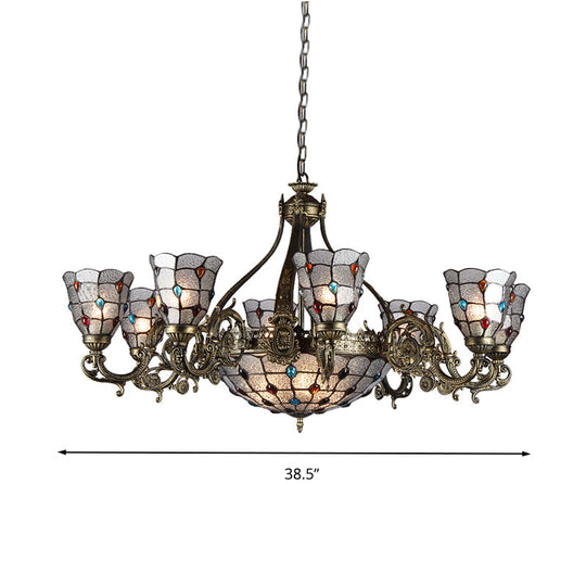 Bronze Jeweled Chandelier Lighting Fixture With Mediterranean Cut Glass - Antique Design Multiple