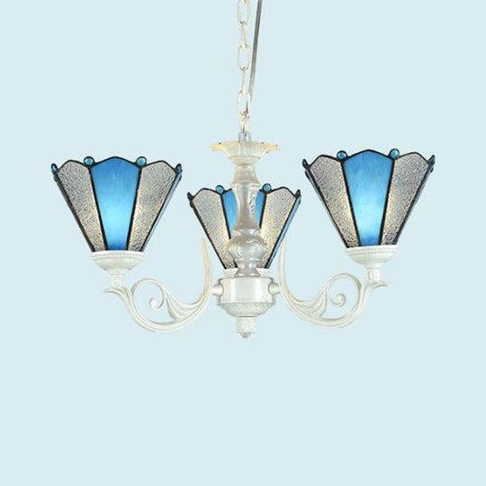 Frosted Blue Conical Glass Chandelier Lamp - Baroque Design With 3/9/11 Lights Elegant Cream