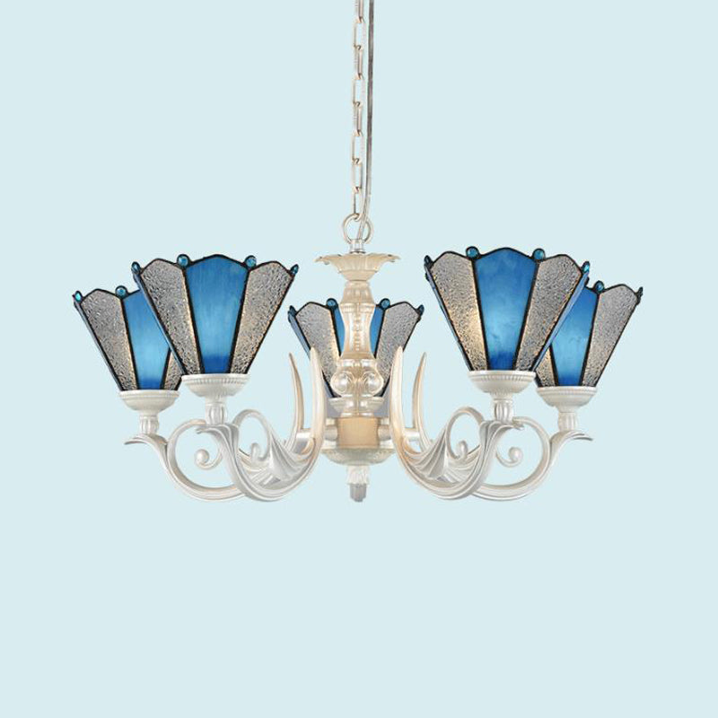 Frosted Blue Conical Glass Chandelier Lamp - Baroque Design With 3/9/11 Lights Elegant Cream