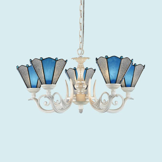 Frosted Blue Conical Glass Chandelier Lamp - Baroque Design With 3/9/11 Lights Elegant Cream