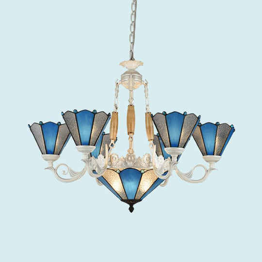 Frosted Blue Conical Glass Chandelier Lamp - Baroque Design With 3/9/11 Lights Elegant Cream