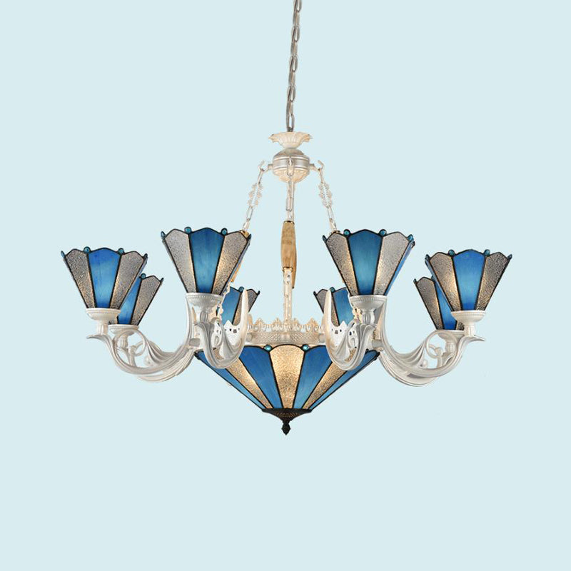 Frosted Blue Conical Glass Chandelier Lamp - Baroque Design With 3/9/11 Lights Elegant Cream